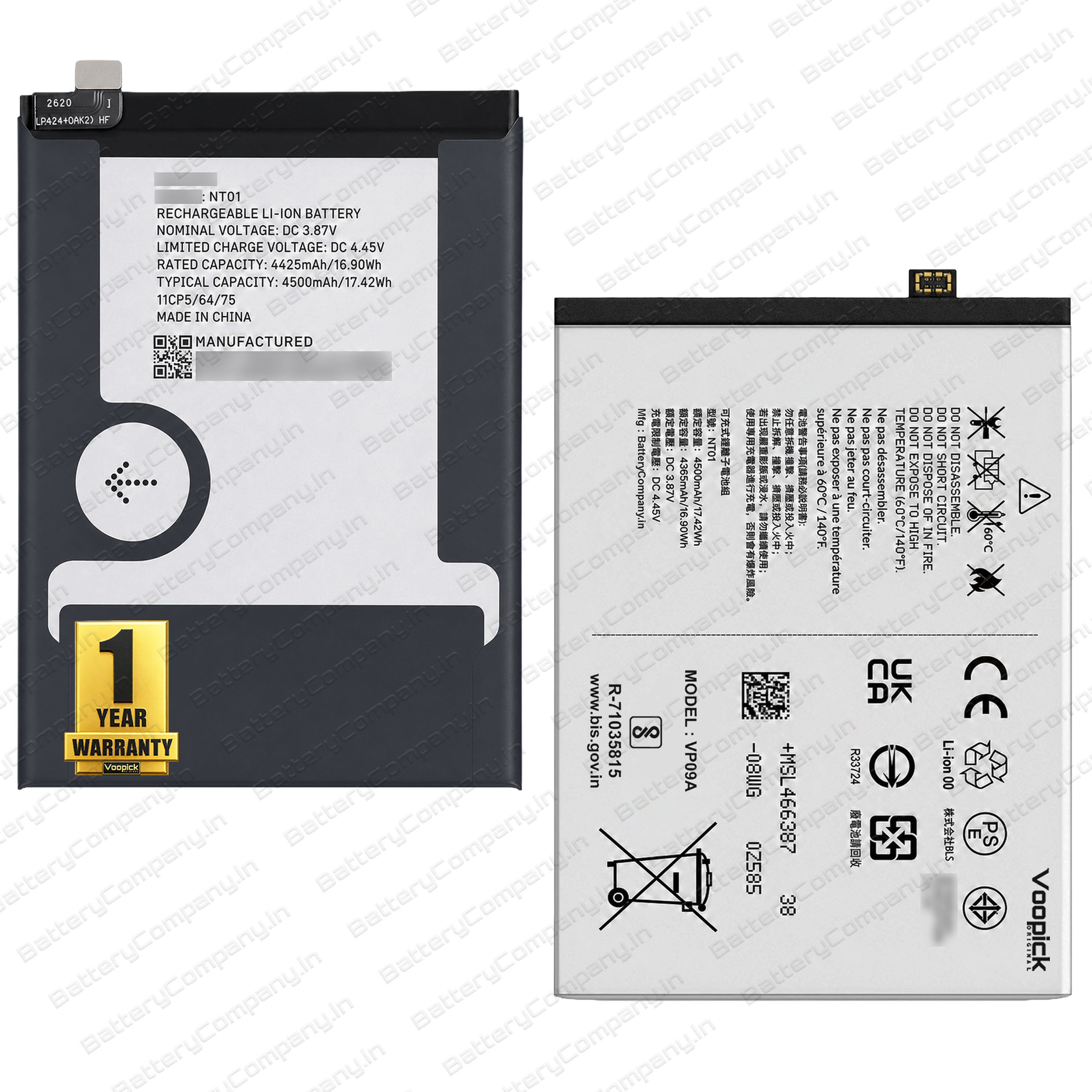 Genuine Battery NT01 For Nothing Phone (1) [Model - A063] [4500mAh-Capacity]